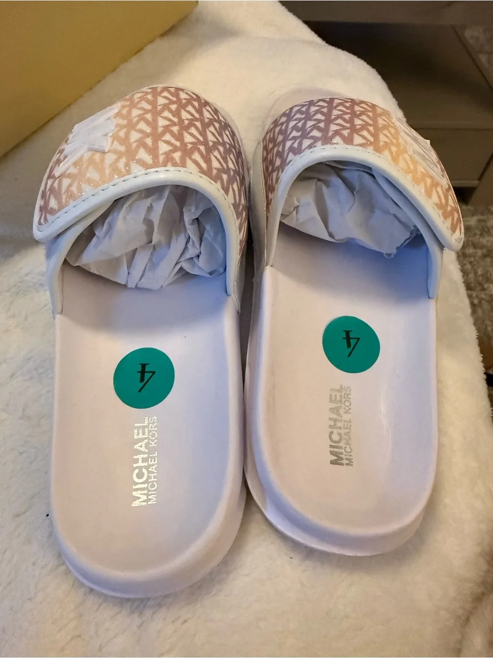 MICHAEL Michael Kors Girls' Pink Logo Slide Sandals with White Trim